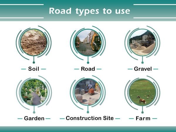 De tuinwagen is voor gebruik op betonwegen, grindwegen en aarden wegen.