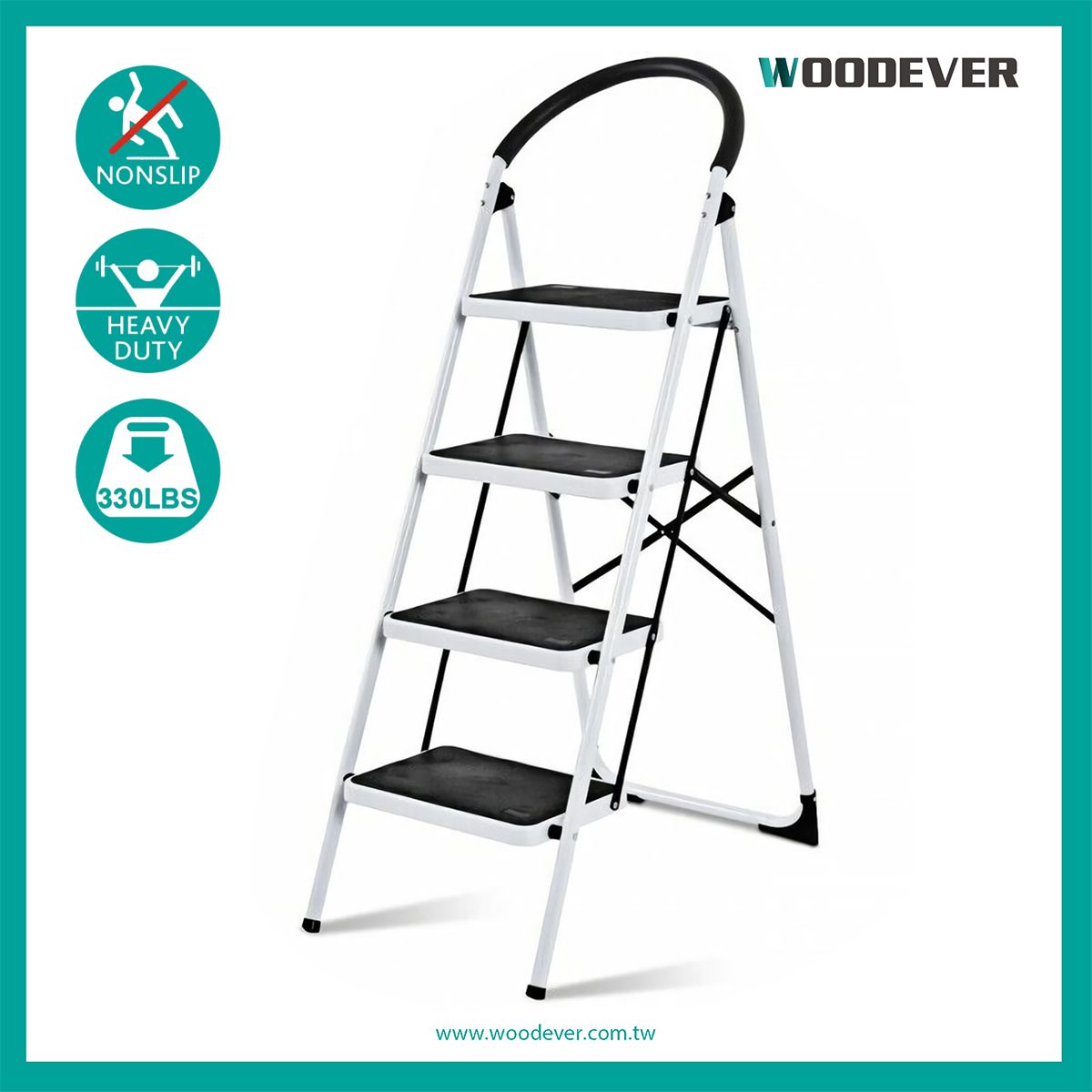 330 lbs heavy-duty folding steel step ladder OEM service supplier  Featuring a sturdy steel frame with rubber support, this step ladder can bear up to 330 lbs of loading weight, becoming an indispensable handling tool for industrial workplaces.