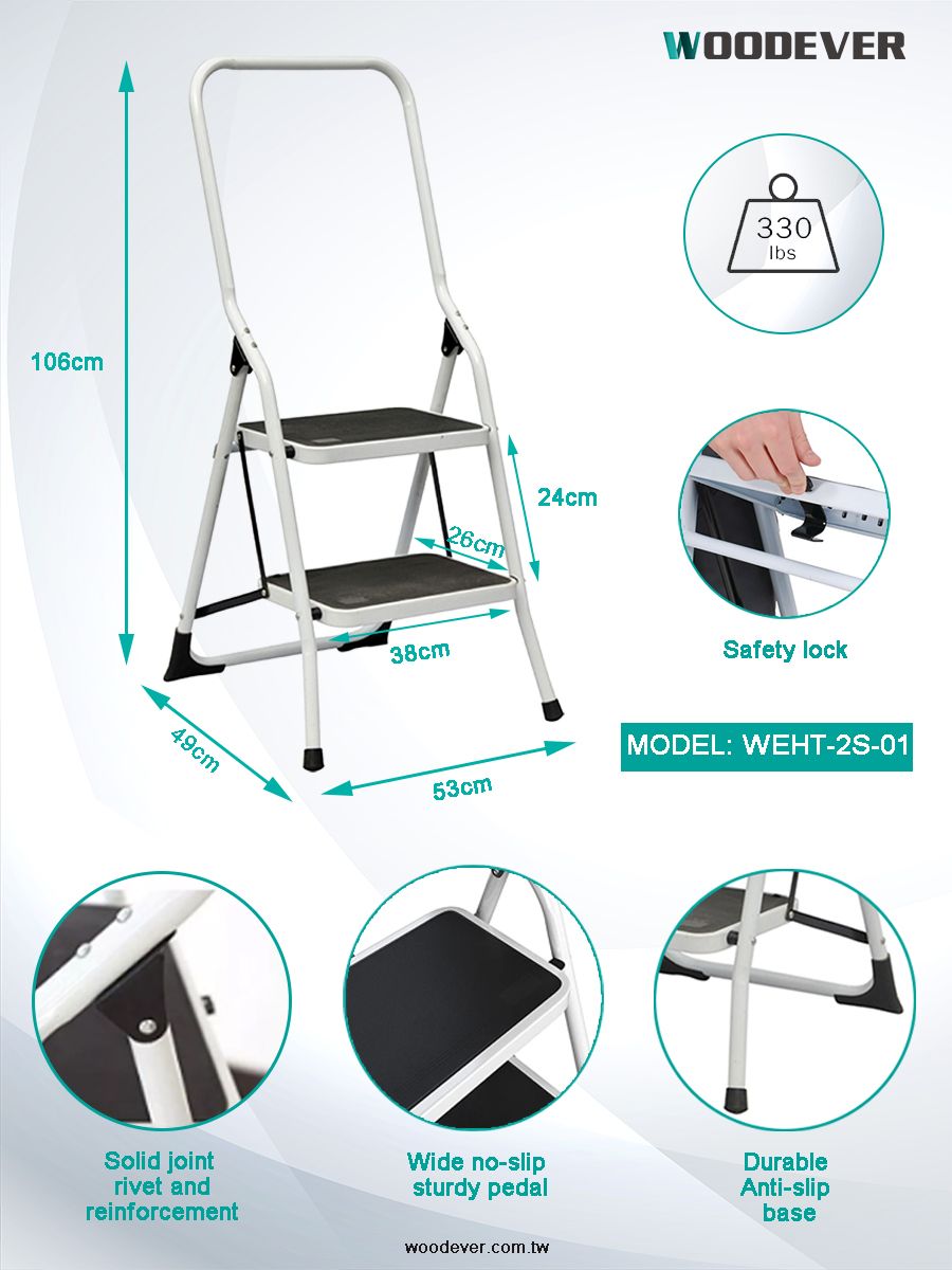 2-Step Ladder Opvouwbare Kruk Met Hoge Leuning Brede Treden Groothandel Leverancier Fabrikant