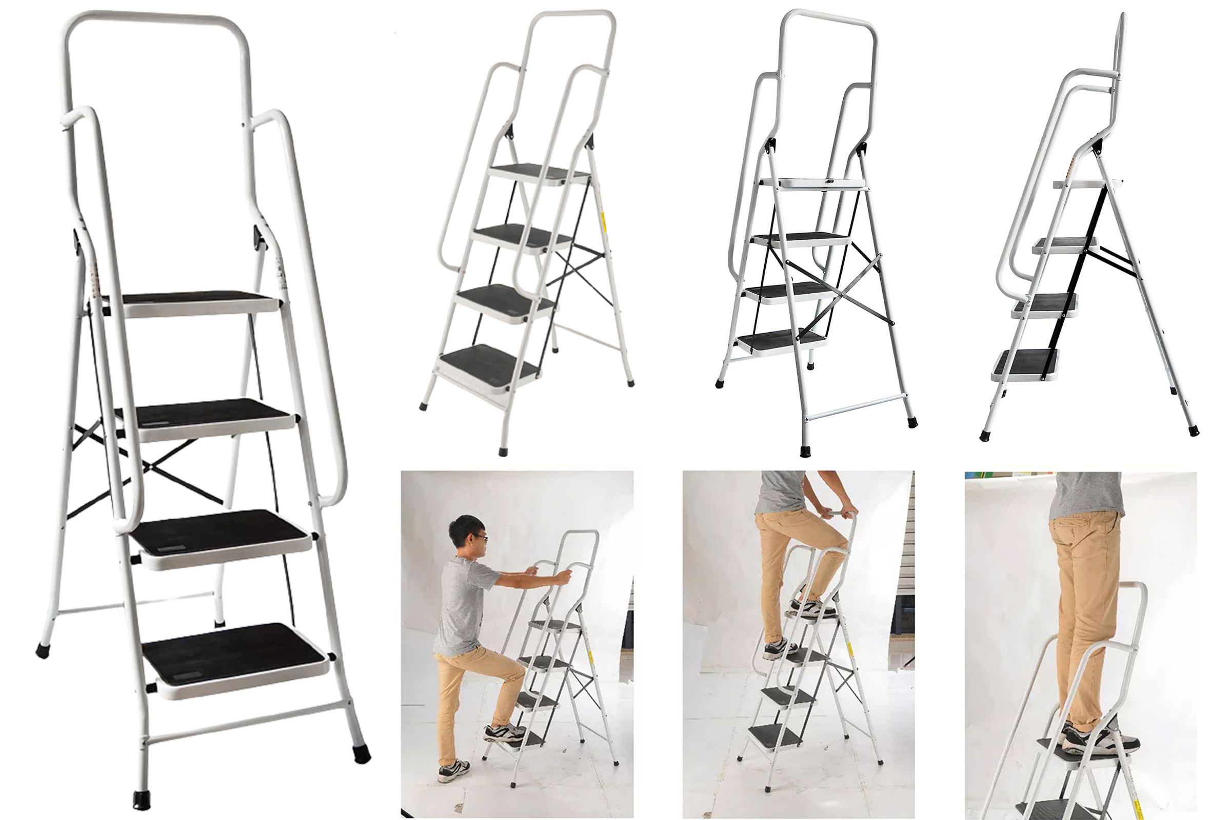 4 Treden Stalen Opvouwbare Ladder Met Veiligheidsbeugel Lees 150 kg 330 lbs