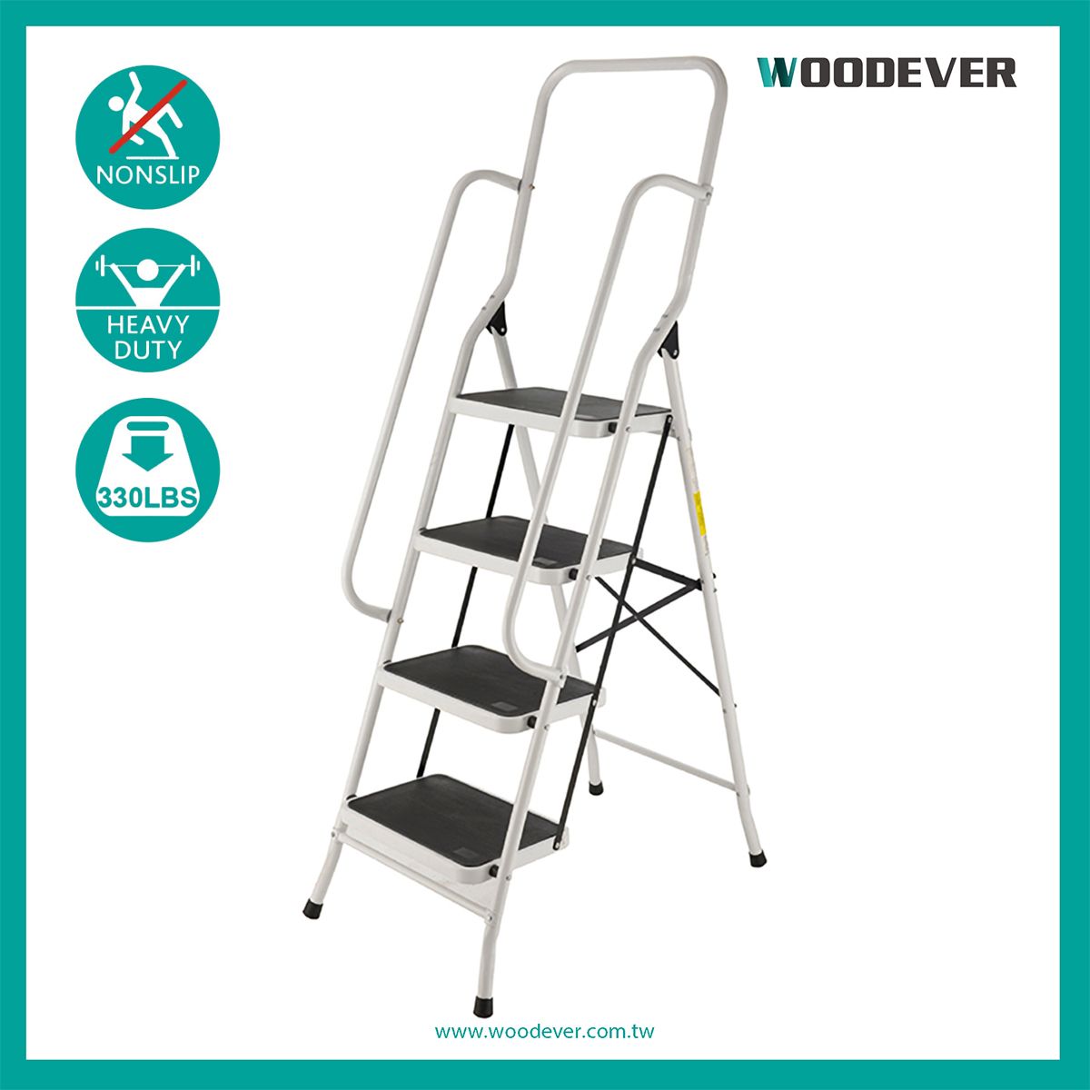 4 Treden Stalen Inklapbare Ladder Met Veiligheidsbeugel Leuningen (Belasting 150 Kg)