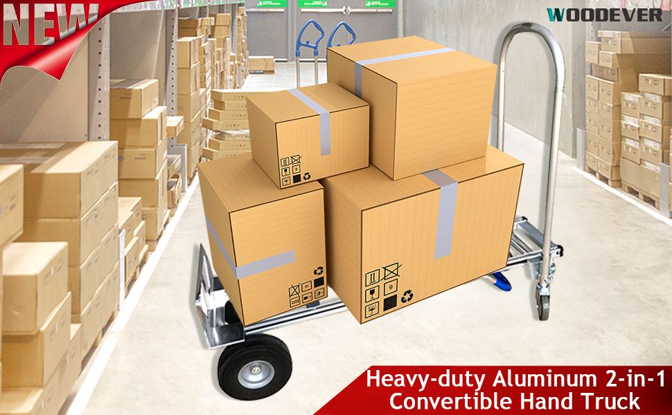 New high quality aluminum construction 2-in-1 convertible hand truck transform to  heavy-duty industrial dolly cart factory direct sale