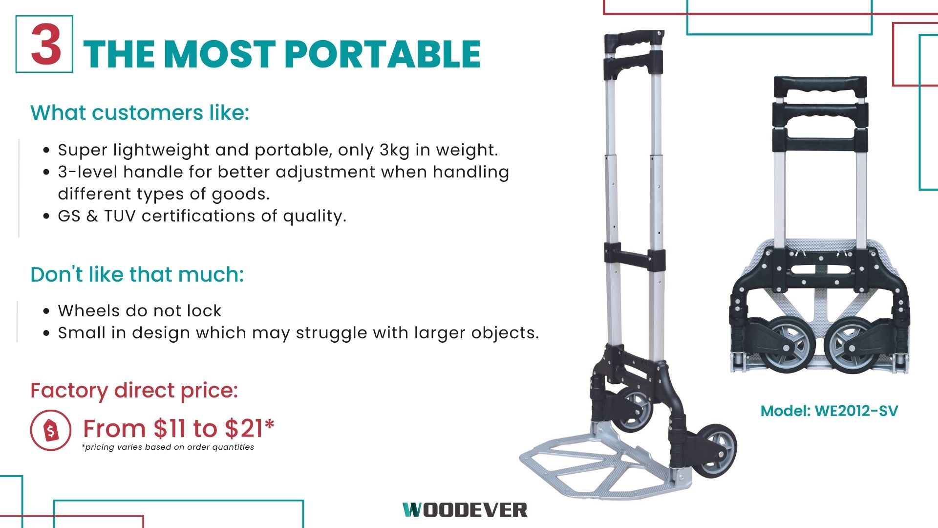The most compact and portable hand dolly made of aluminum with loading capacity of 75 kg